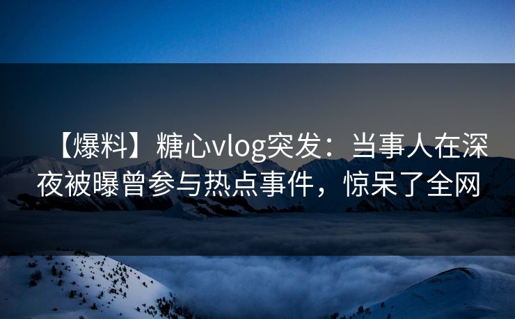 【爆料】糖心vlog突发：当事人在深夜被曝曾参与热点事件，惊呆了全网  第1张